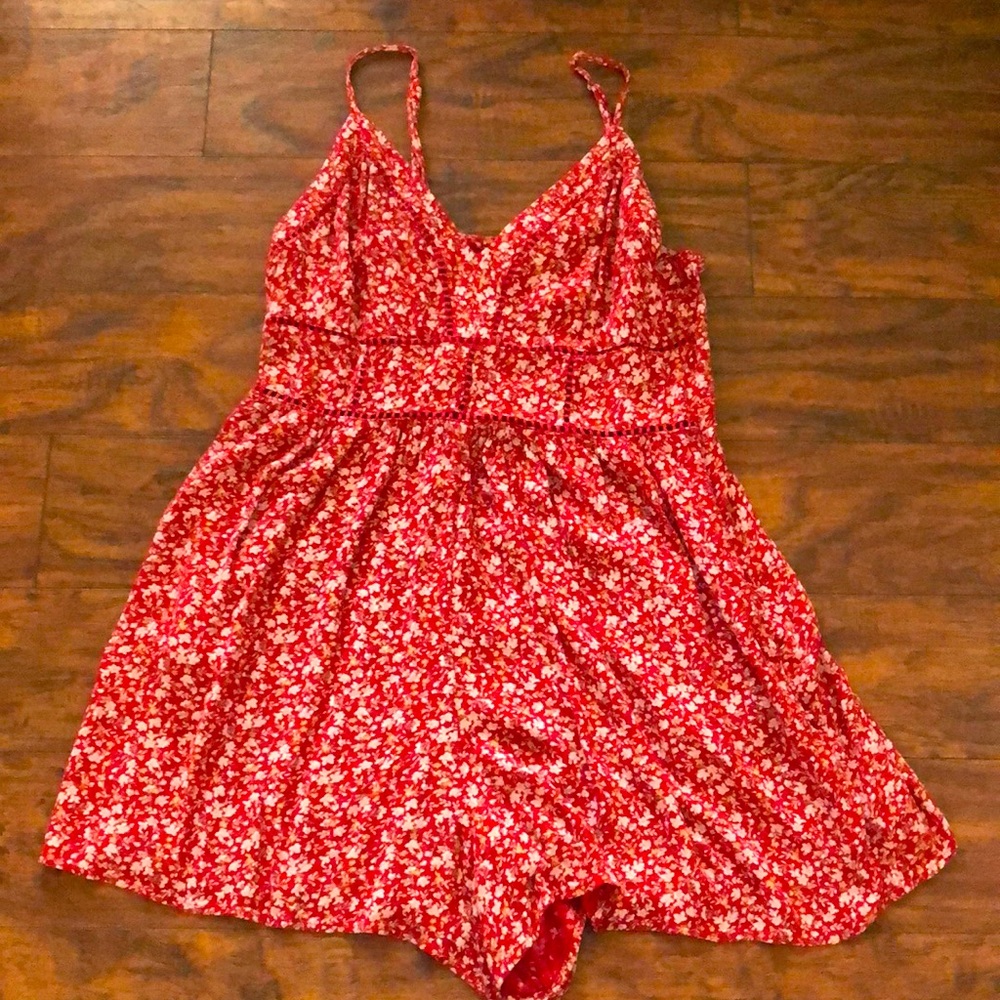 American Eagle Red Floral Romper
